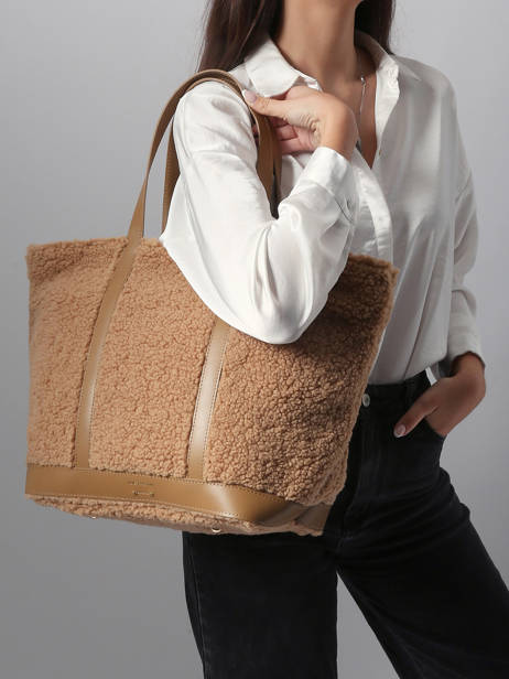 Large Shearling Leather Le Cabas With Zip Vanessa bruno Brown cabas 15V40409 other view 1